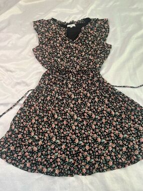 LOFT Black Dress with Peach Floral Print Size 18